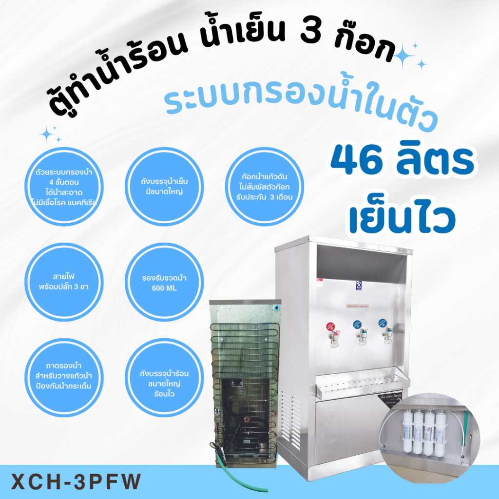 MAXCOOL ตู้ทำน้ำร้อน น้ำเย็น 3 ก๊อก ระบบกรองน้ำในตัว ระบายความร้อนด้วยแผงร้อน รุ่น XCH-3PFW