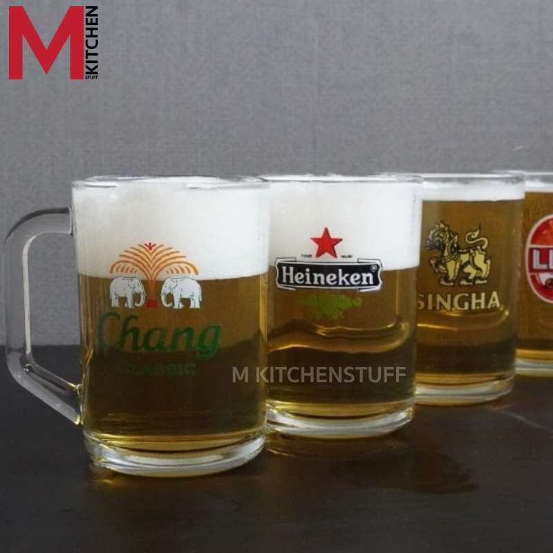 M KITCHEN UG-134 แก้วเบียร์  แก้วน้ำ มีหูจับ มีให้เลือกหลายลาย