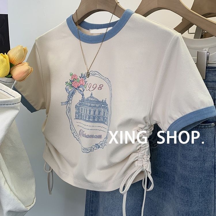 KKS พร้อมส่ง เสื้อครอป เสื้อยืด แฟชั่น คอกลม แขนสั้น สไตล์เกาหลี สําหรับผู้หญิง นุ่มมาก ใส่สบาย #56871