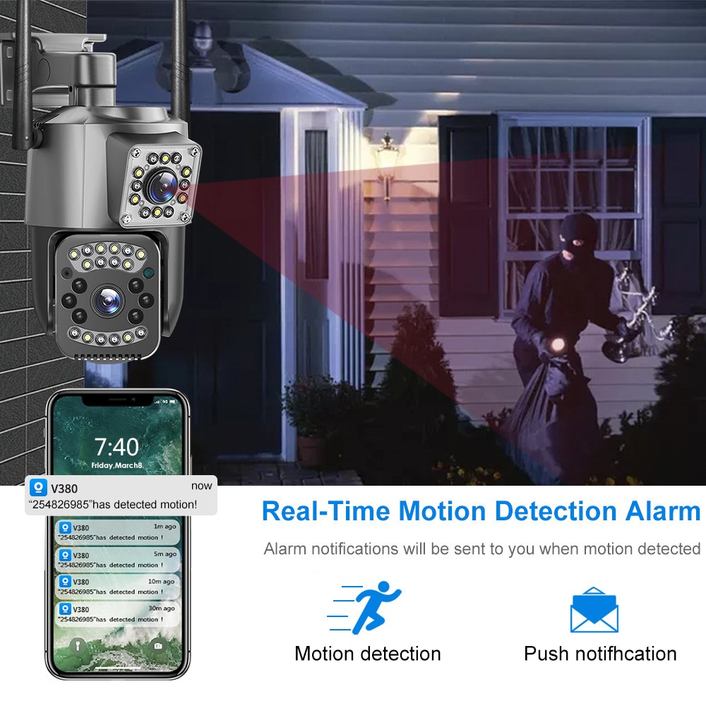 V380 Pro กล้องวงจรปิด หน้าจอคู่ ​5ล้านพิกเซล กันน้ํา AI โมบายแทรคเกอร์ กล้องสองเลนส์ WiFi หน้าจอคู่ กันน้ํา เสียงสองทาง - รูปที่ 2