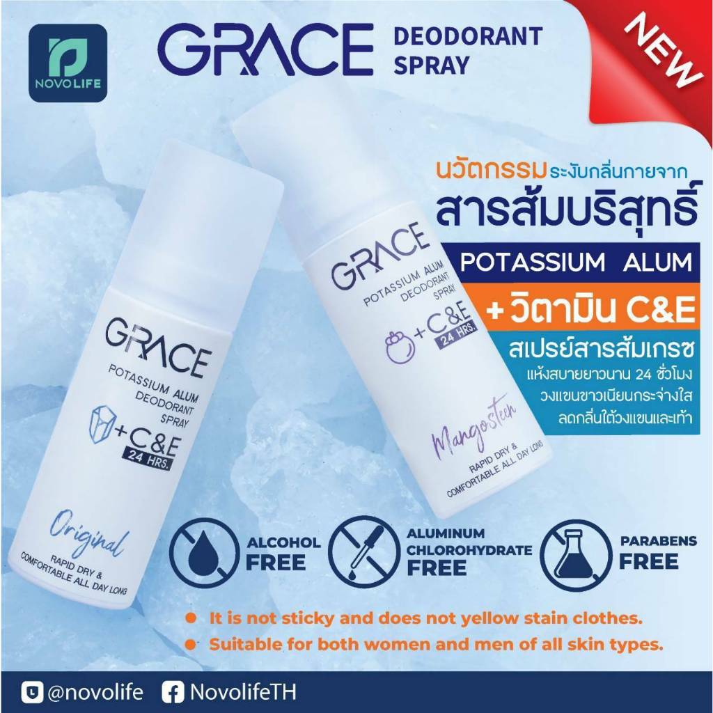 &ผงระงับกลิ่นกาย GRACE สูตรออริจินัล + C&E / สเปรย์สารส้มเกรซ สูตรมังคุด + C&E
