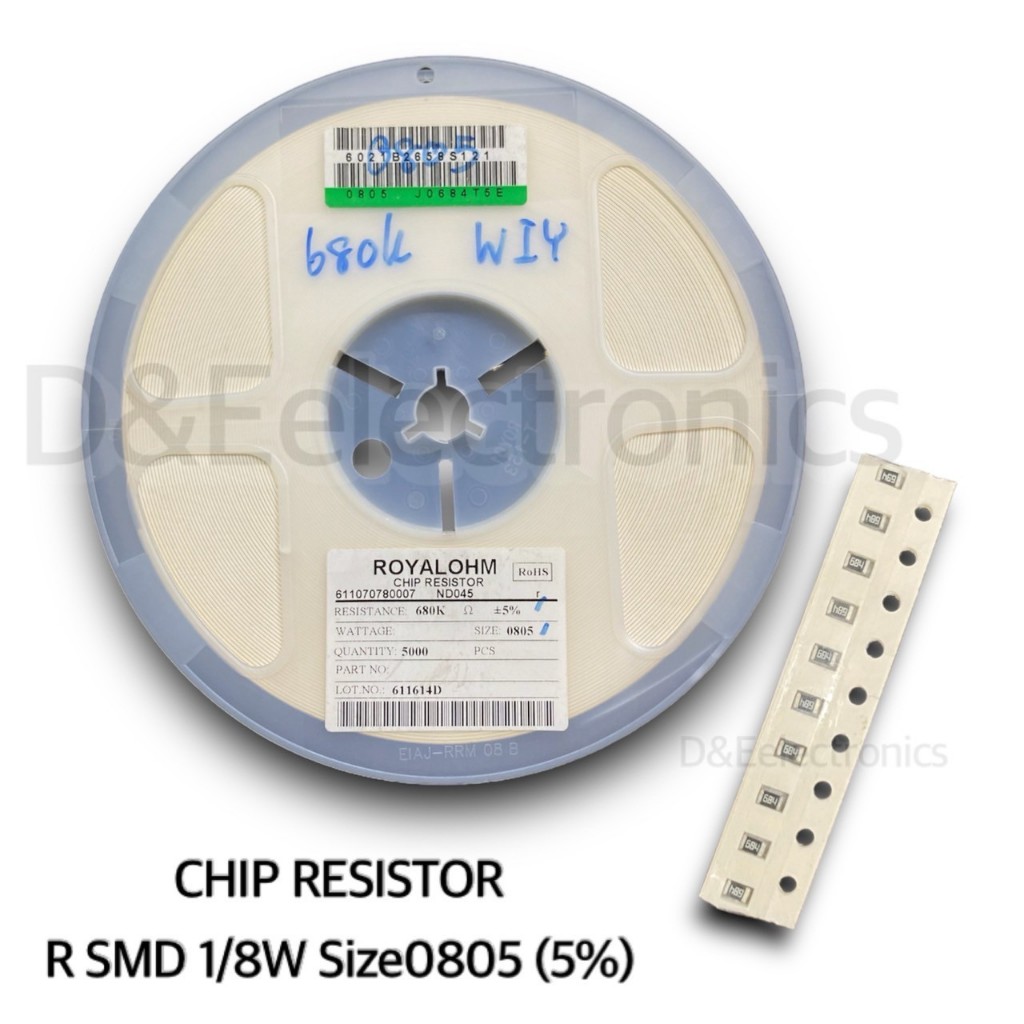 CHIP RESISTOR R SMD ชิป ตัวต้านทานขนาด 1/8w Size0805 5% (จำนวน 100 ตัว) **อ่านรายละเอียดก่อนสั่ง**