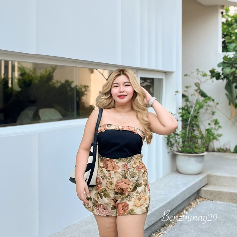 เซ็ต 2 ชิ้นผ้าทอ ( เกาะอก+กางเกงผ้าทอ ) สาวอวบ #5028
