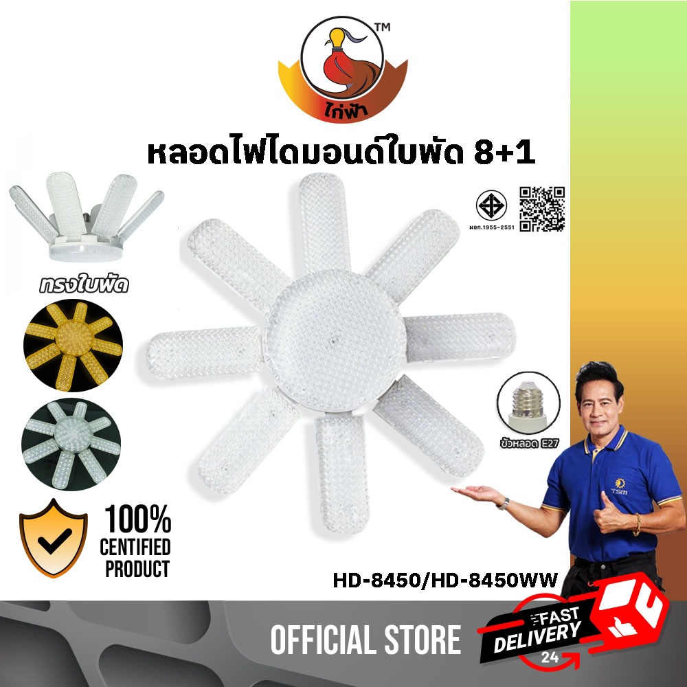 หลอดไฟไดมอนด์ใบพัด 8+1 ขั้วE27 450W หลอดไฟ LED หลอดไฟใบพัด ไฟใบพัด รุ่น HT-D8450,HT-D8450WW