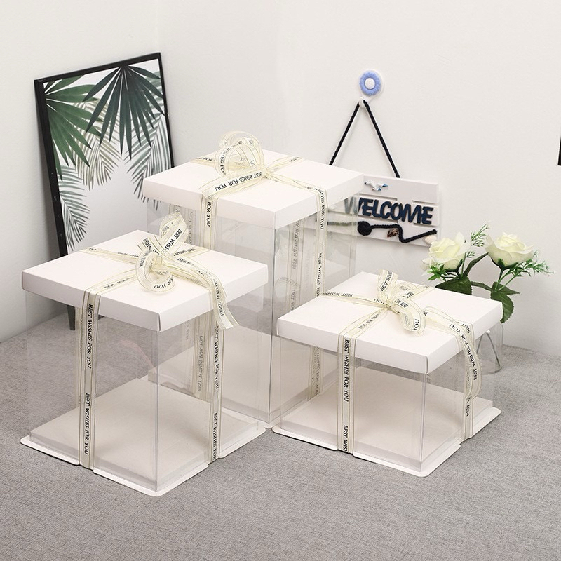 (เฉพาะส่งด่วน) กล่องเค้กใสทรงสูง ฐานสีขาว (ไม่รวมริบบิ้น)