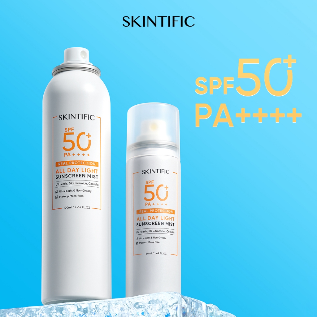 【120ml】SKINTIFIC ออลเดย์ไลท์ สเปรย์กันแดด กันแดด SPF50+ PA++++ 120ml sunscreen spray