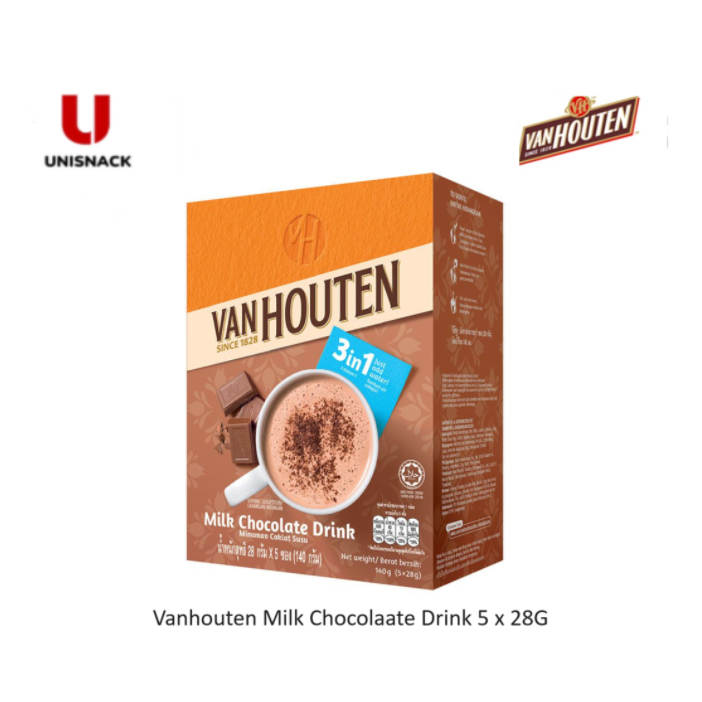 Vanhouten 3in1 Milk Chocolate Drink แวน ฮูเต็น มิลค์ ช็อกโกแลต ดริ้งค์ เครื่องดื่มช็อกโกแลตสำเร็จรูป 140 กรัม