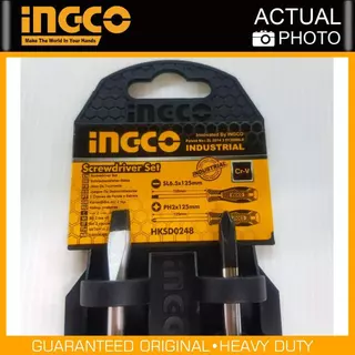 INGCO ชุดไขควง 2ชิ้น พร้อมที่แขวน ปากแฉกและปากแบน ปลายแม่เหล็ก รุ่น HKSD0248 (2 Pcs screwdriver set)