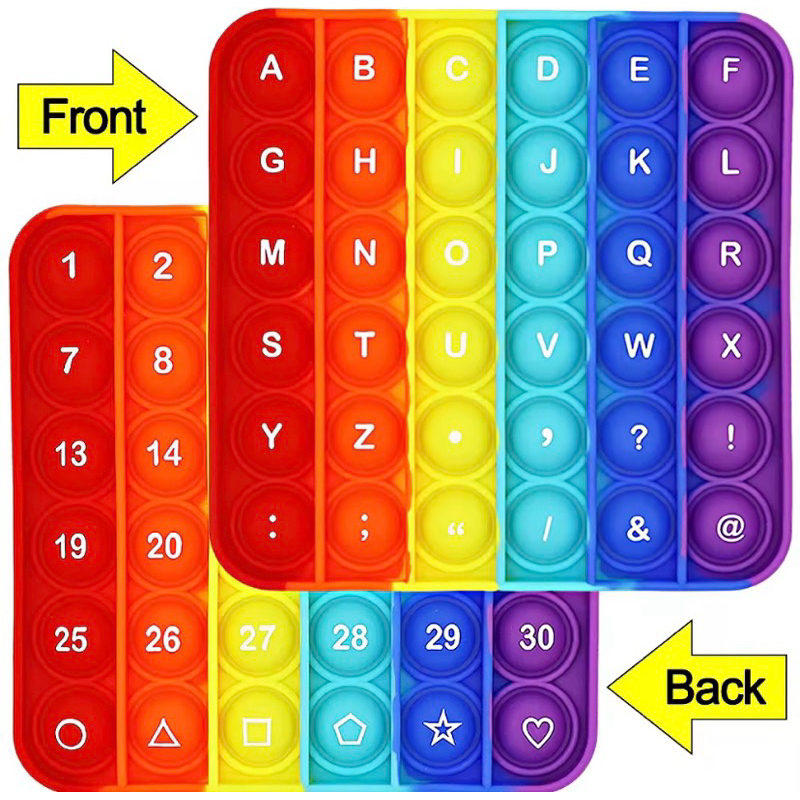 พร้อมส่ง Pop it ป๊อบอิต 2ด้าน สี่เหลี่ยม (หน้า) 1-30 (หลัง) A-Z ขนาด 12cm ของเล่น ป๊อปอิท สีสดใส ของเล่นคลายเครียด