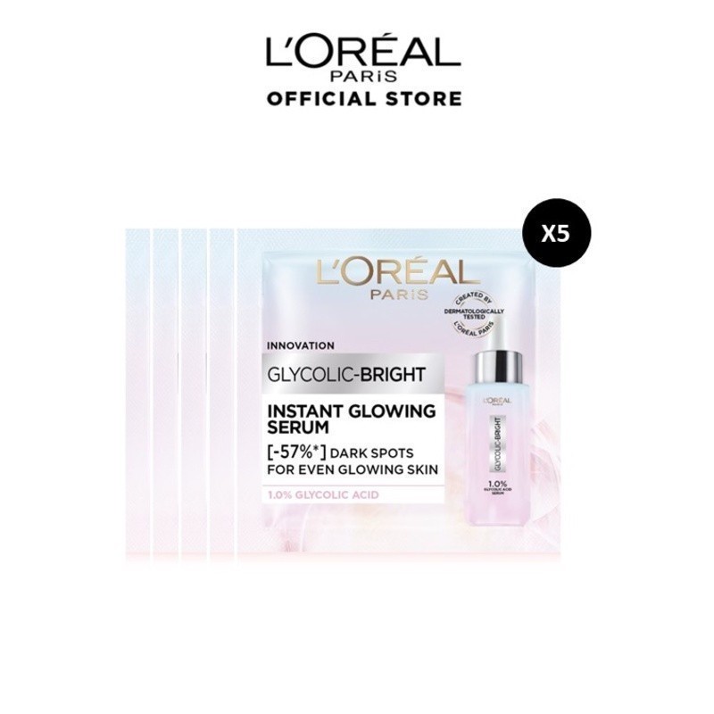 Loreal Glycolic Bright Serum ลอรีอัล ไกลโคลิคไบรท์เซรั่ม 1.5ml *5ซอง