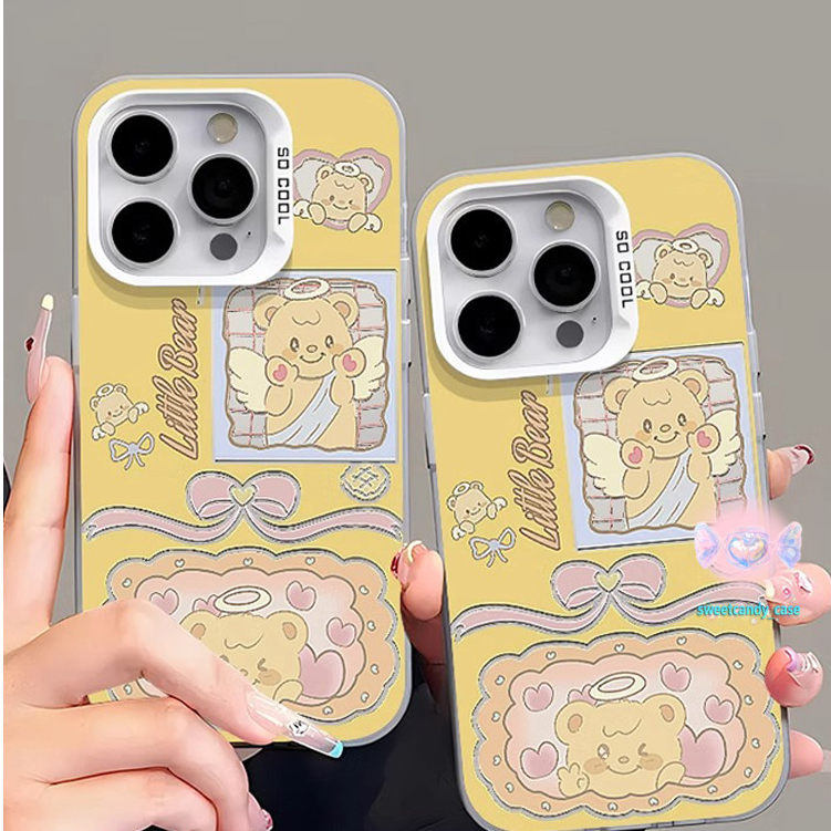 [จัดส่งในพื้นที่] เคสมือถือสีเงินรูปหมีน่ารักใช้ได้กับiPhone12 13 14 15Pro MAX XR XS 6 7 8Plus SE 2020 phone cover case