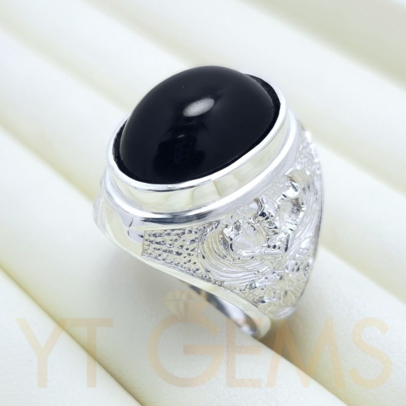 แหวนนิล แหวนครุฑ แหวน เงินแท้ ลายพญาครุฑ พลอย นิลแท้ YTG-11400