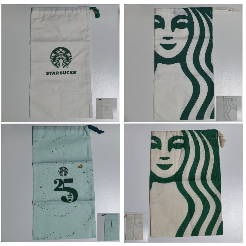 ถุงผ้า Starbucks มีหูรูด ใส่แก้วสตาร์บัค ถุงผ้ากันฝุ่น