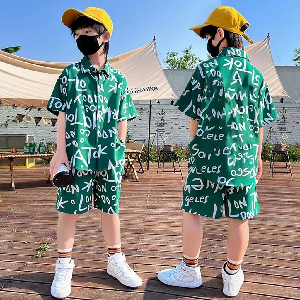 Beryl kids🌸ชุดเซ็ทเด็ก แฟชั่น🎀เสื้อแขนสั้นพิมพ์ลายตัวอักษร กางเกงขาสั้น ชุดชายหาด หล่อๆ ใส่สบาย ฤดูร้อน รูปที่ 6