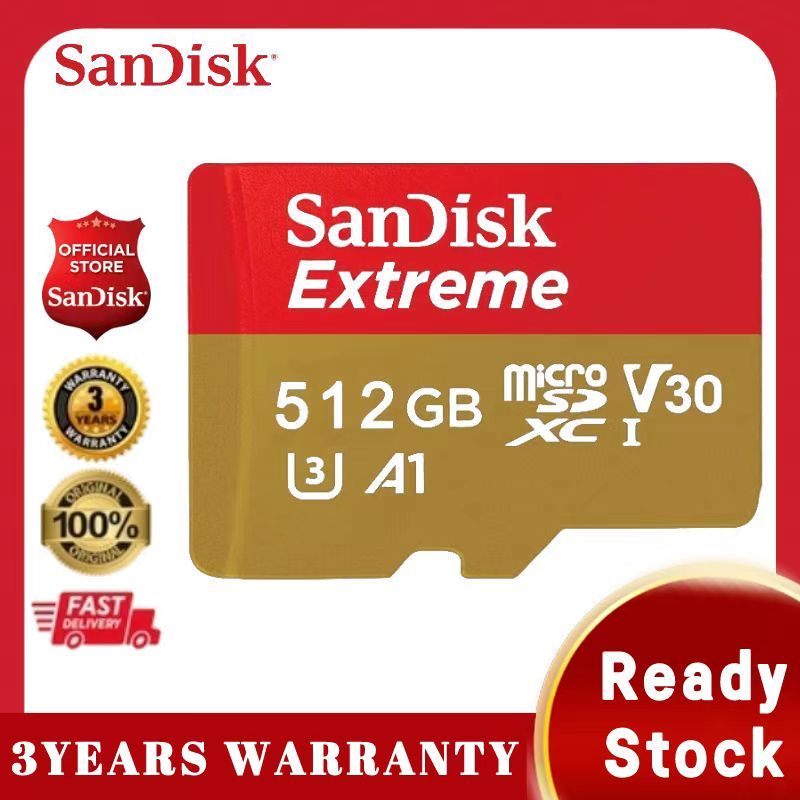 SanDisk Extreme Pro microSDXC 128GB 256GB 512GB A2 meomory card ความเร็วสูงสุด อ่าน 200MB/s เขียน 140MB/s sdcard