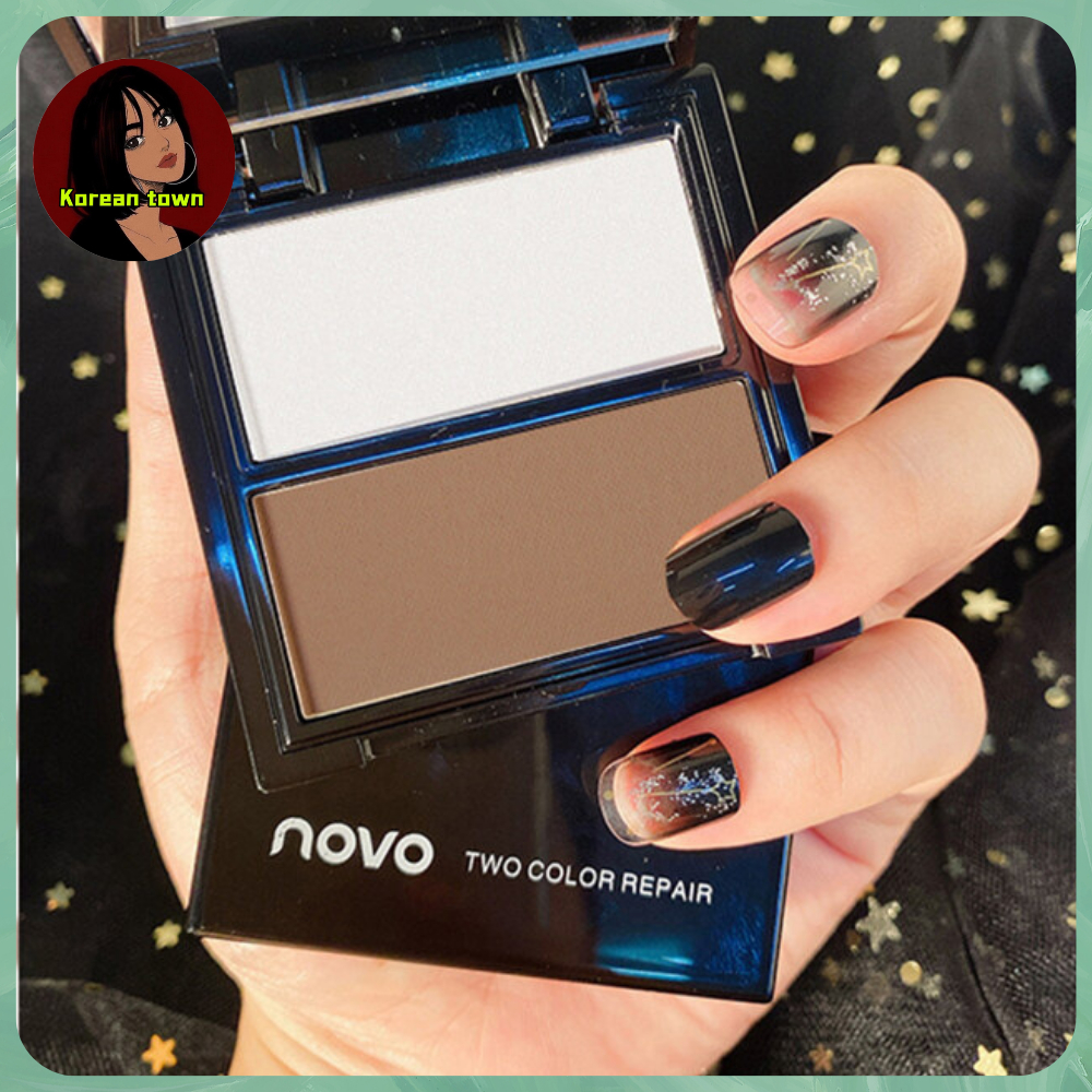 ไฮไลท์ คอนทัวร์พาเลต NOVO 2 in 1 เนื้อฝุ่นเฉดดิ้งกรอบหน้า ไฮไลท์หน้าพุ่ง สีธรรมชาติ กันเหงื่อ แบบตลับ 2สี (BS043)