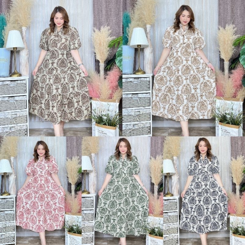 พร้อมส่ง.เดรสคอจีน ลายไทยสาวอวบ Free size:32 – 46 นิ้ว.เป็นผ้าไหมอิตาลี. ราคา ถูกที่สุด ดีลบีเคเค แกลเลอรีภาพที่ 8
