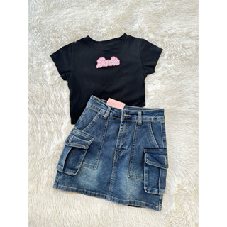 ✨กระโปรงซับในกางเกง ผ้ายืด กระเป๋าคาโก้ สีเข้ม ป้ายGD