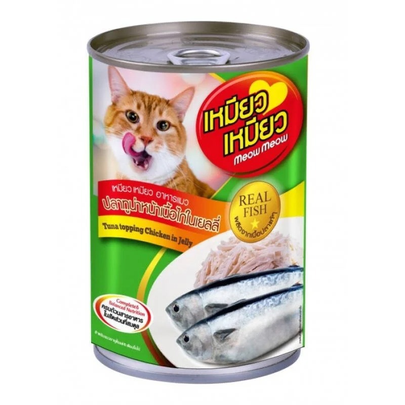 Meow Meow เหมียว เหมียว อาหารเปียกแมวแบบกระป๋อง รสปลาทูน่าหน้าเนื้อไก่ 400 กรัม(400g.)