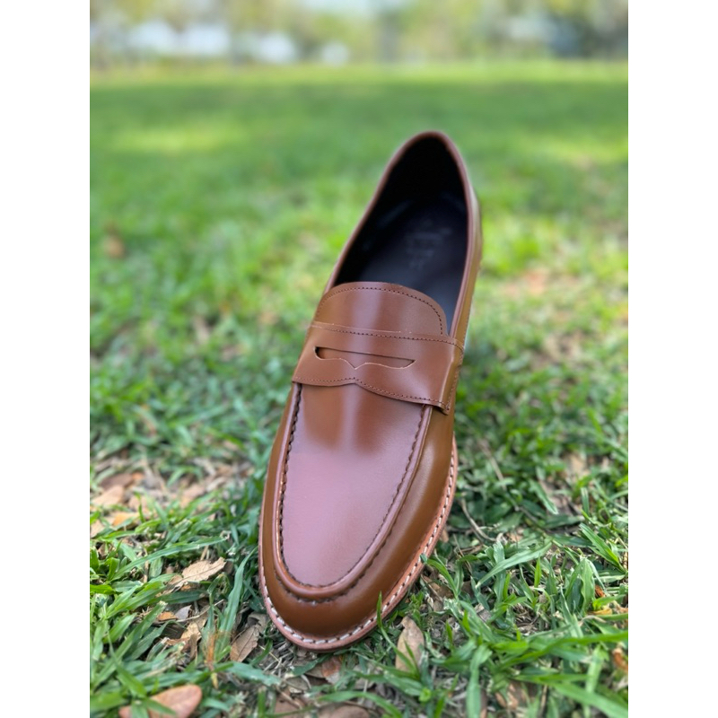 Penny Loafer พื้นไม้ รองเท้าคัชชูหนังวัวแท้ สไตล์เกาหลี มีไซส์ใหญ่ งานคนไทย เปลี่ยนไซส์ได้