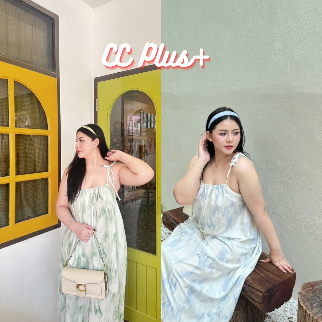 CiCi Plus+(3132)เดรสยาวสายเดี่ยว ดีเทลผ้าริ้ว สีสันสวยงามชิวๆชิคๆ
