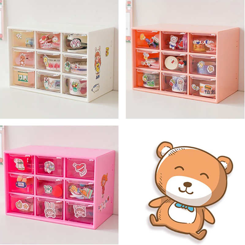 ชั้นลิ้นชักพลาสติก  กล่องเก็บเครื่องประดับกล่องลิ้นชัก 9ช่องชั้นวางของ สารพัดประโยชน์เก็บของจุกจิกบนโต๊ะ ขนาดเล็ก