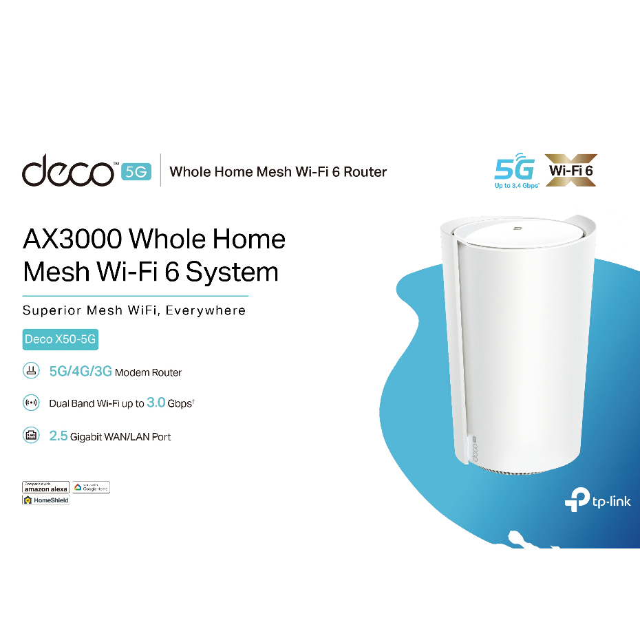 TP-LINK Deco X50-5G (เราเตอร์ใส่ซิม 5G)  AX3000 Whole Home Mesh WiFi 6 Gateway รองรับ Sim ทุกเครือข่