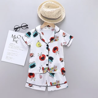ชุดนอนเด็กผ้าซาติน เสื้อแขนสั้น+กางเกงขาสั้น ไซส์ 80-110 ร้านไทย พร้อมส่ง