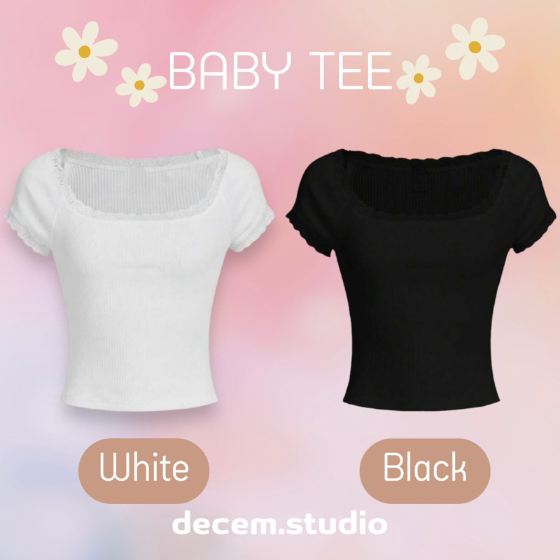 พร้อมส่ง ‼️ เสื้อยืดคอกว้างสไตล์วินเทจ แต่งขอบลูกไม้ น่ารักสุดๆ เสื้อY2K