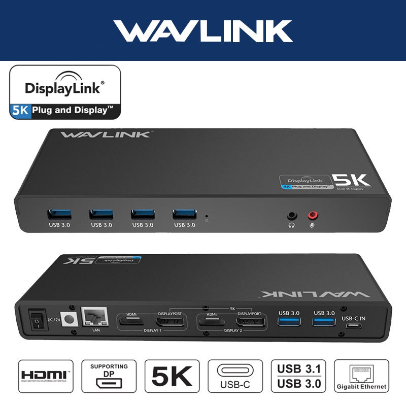 Wavlink Docking Station สำหรับแล็ปท็อป 15-in-1 USB ฮับ HDMI อะแดปเตอร์ DisplayLink Dock Gigabit Ethe