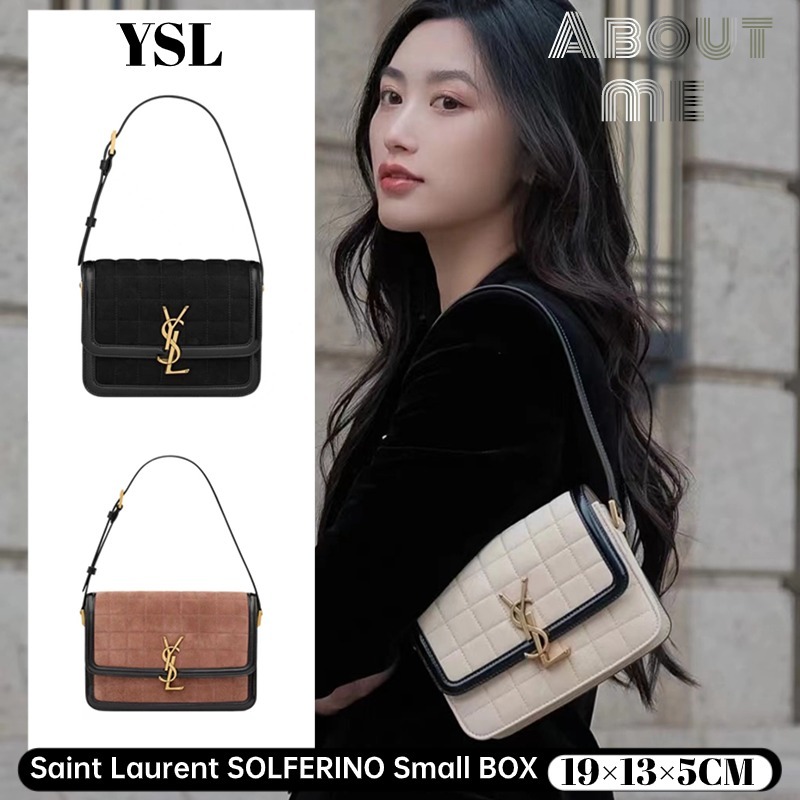 นักบุญลอเรนต์ Saint Laurent SOLFERINO Small BOX SAINT LAURENT Leather Handbag YSL Bag กระเป๋าสะพายสุภาพสตรี