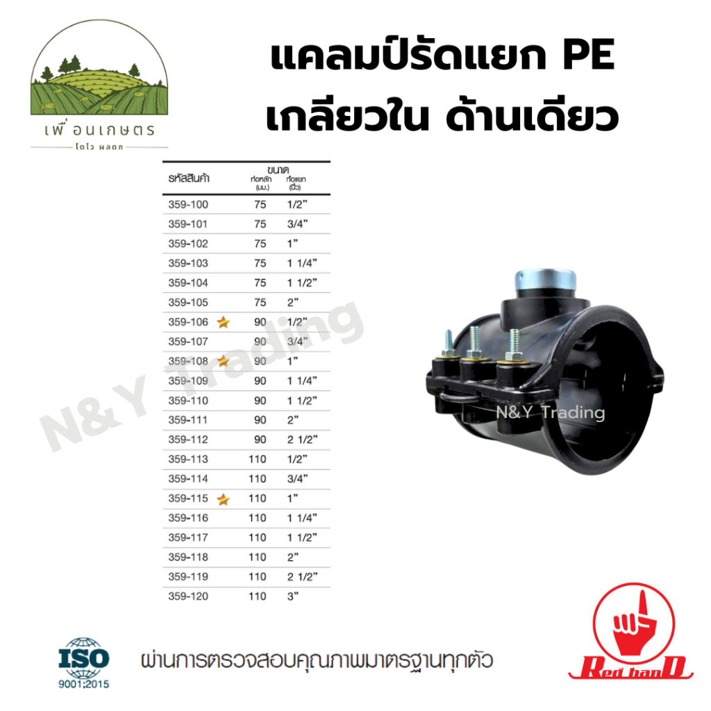 แคลมป์รัดแยก PE เกลียวใน ด้านเดียว แบรนด์ไชโย