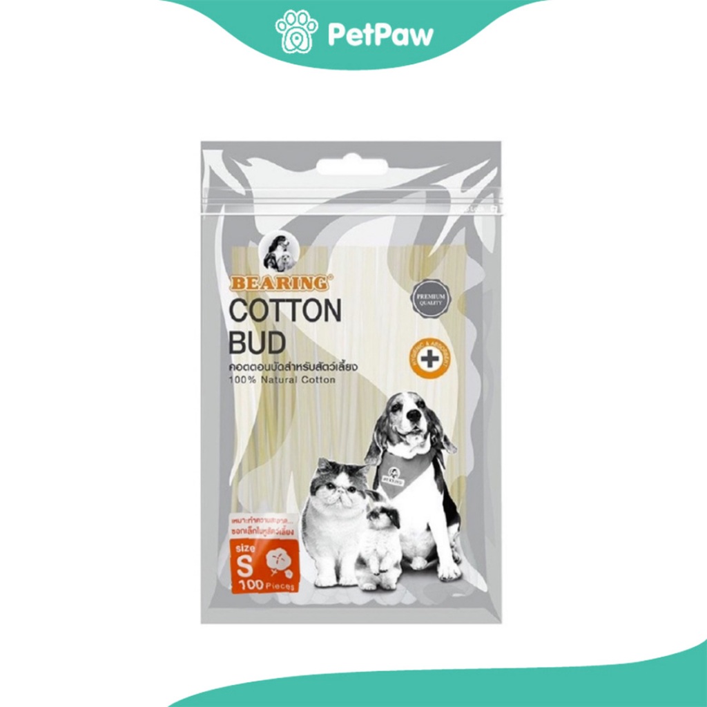 BEARING : Cotton Bud For Pet สำลีก้าน สำลีเช็ดทำความสะอาดสัตว์เลี้ยง 100 ก้าน Size S