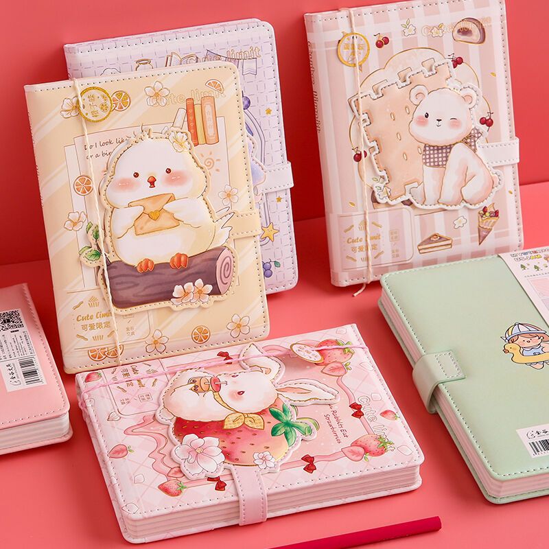 สมุดโน้ตไดอารี่ ปกหนัง Pu ลายการ์ตูนน่ารัก ขนาด A6 กันน้ํา มีแม่เหล็ก 112 แผ่น