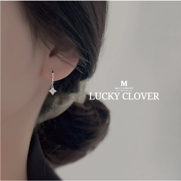 MEET💕ต่างหูเงิน Lucky Clover ต่างหูแฟชั่น ต่างหูห่วง ตุ้มหูเงินแท้925 ต่างหูผู้หญิง ต่างหูเกาหลี
