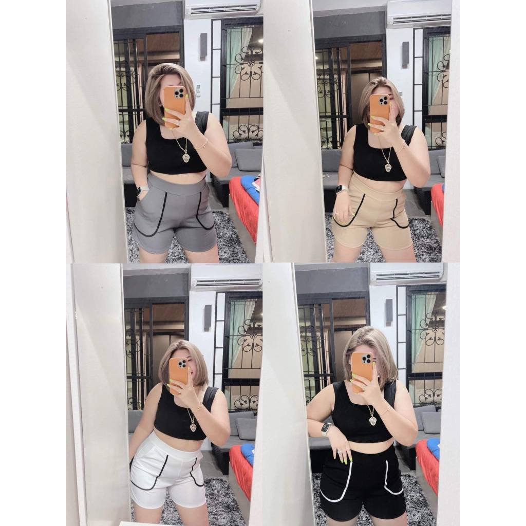 N54 กางเกงวูฟเวฟขาสั้นกระเป๋าขอบ 💕🤍