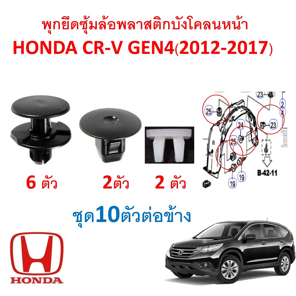 SKU-A236(1 ชุด 10 ตัวต่อข้าง) พุกยึดพลาสติกซุ้มล้อบังโคลนหน้า HONDA CR-V GEN4 (2012-2017) ราคาถูก Shopee Lazada