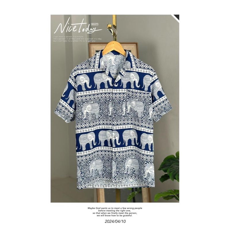 Maru collection เสื้อเชิ้ตฮาวาย(ลายช้างกนก) ชายหญิงใส่ได้ ผ้าไหมอิตาลีใส่สบาย พร้อมส่งจากเชียงใหม่