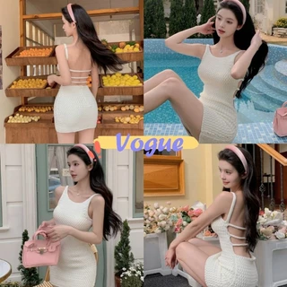 Vogue🌟พร้อมส่ง🌟 ชุดมินิเดียวถักไหมพรม สีขาว รัดรูปใส่สบาย (45682)