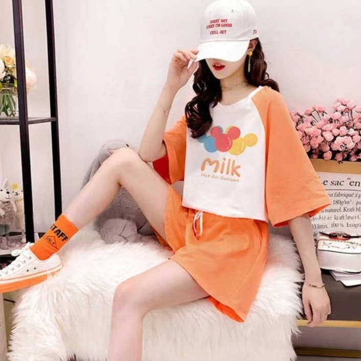 MM-TWY674 ชุดเซ็ตเสื้อยืดโอเวอร์ไซส์ กางเกงขาสั้น ใส่ไปข้างนอกได้ สีสันสดใส มี 3 สี (สินค้าพร้อมส่ง)