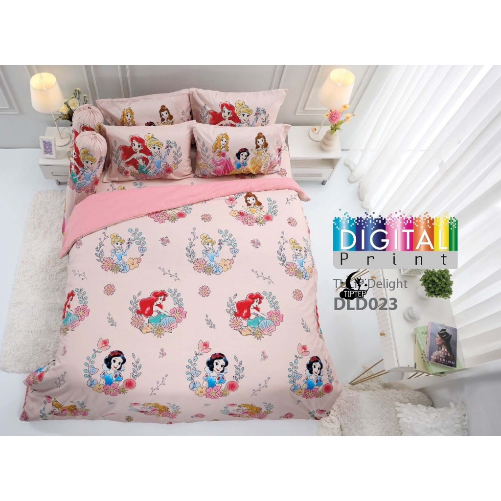 Tulip Disney ผ้าปูที่นอน 3.5/5/6 ฟุต + ผ้านวม Digital Print ลายเจ้าหญิง Princess DLD023 ลิขสิทธิ์แท้ดิสนีย์