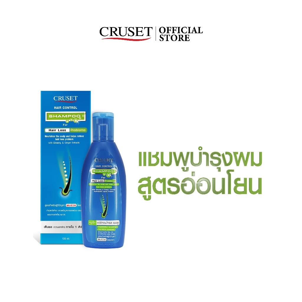 CRUSET แฮร์ คอนโทรล แชมพู สูตรอ่อนโยน บำรุงผม และหนังศีรษะ ฟื้นฟูปัญหาผมร่วง และผมบาง ขนาด 120 มล./280 กรัม