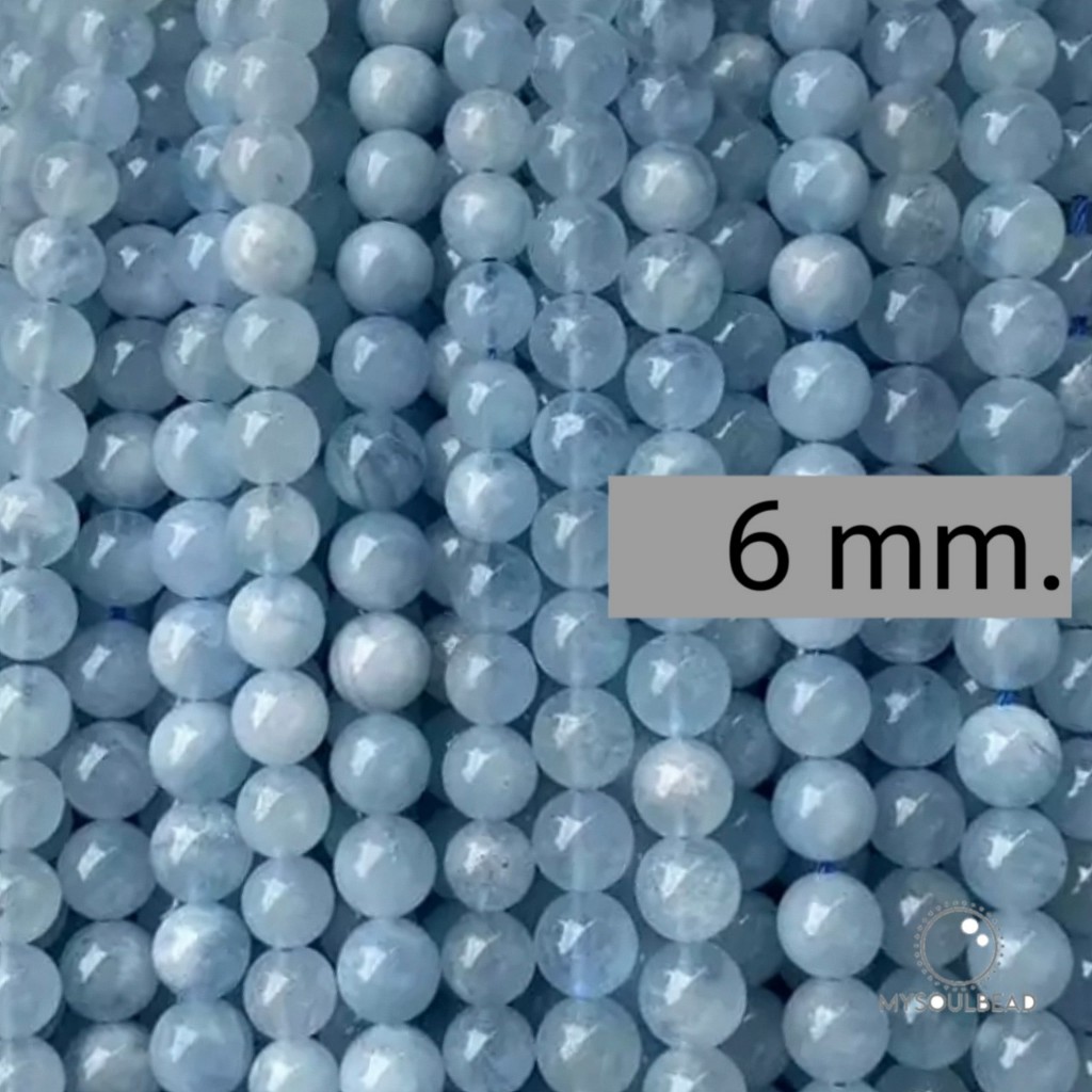 6 มิล อะความารีน หินเม็ดกลม หินแท้ 100% หินเส้นยาว หินแบ่งขาย หินนำโชค หินมงคล หินร้อยสร้อย ร้อยกำไล by ฺMysoulbead