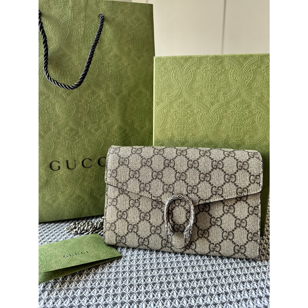 ขายต่อกระเป๋าสตางค์ Gucci รุ่น DIONYSUS GG SUPREME CHAIN WALLET ของแท้