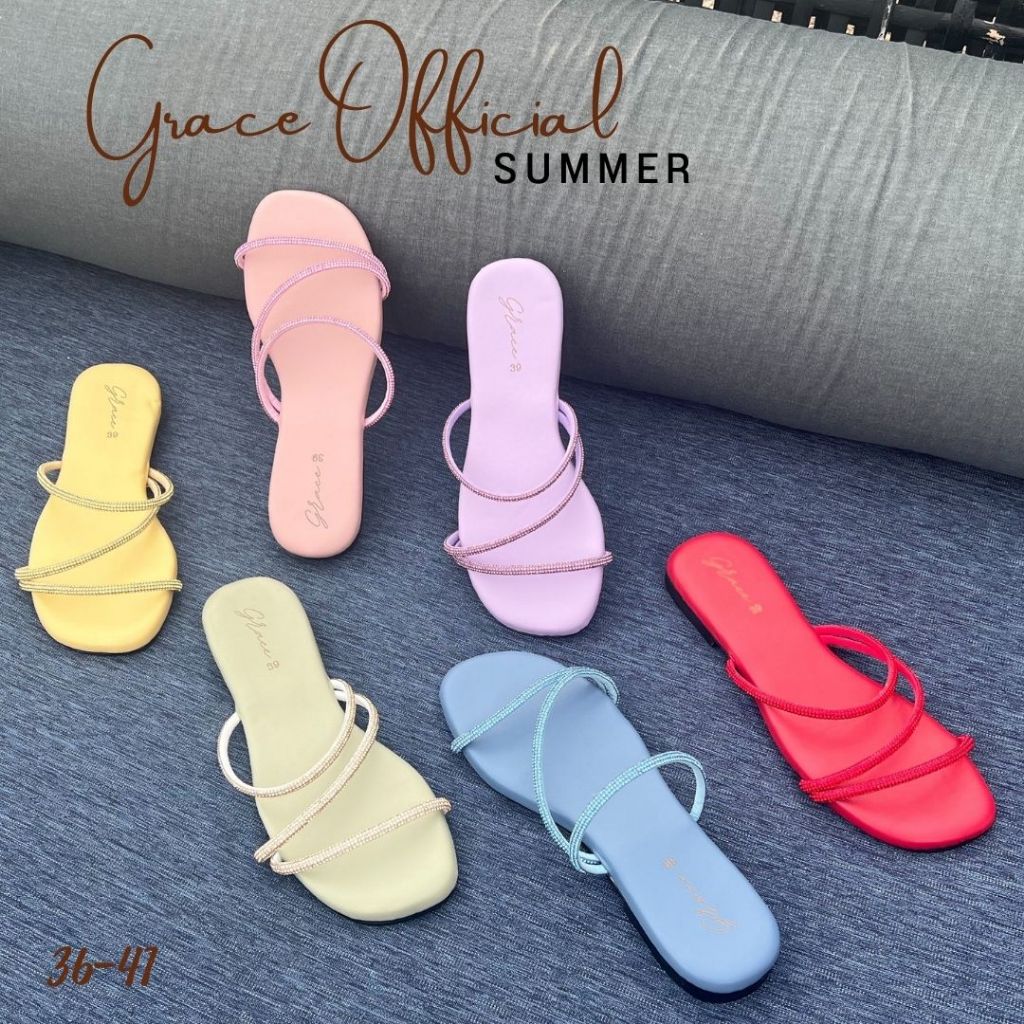 GraceแตะสายZเพชร รุ่นsummer ซับ 10 มิล นิ่มสุดๆ รองเท้าแฟชั่น มินิมอลพื้นนุ่ม รองเท้าแตะสายเพชร