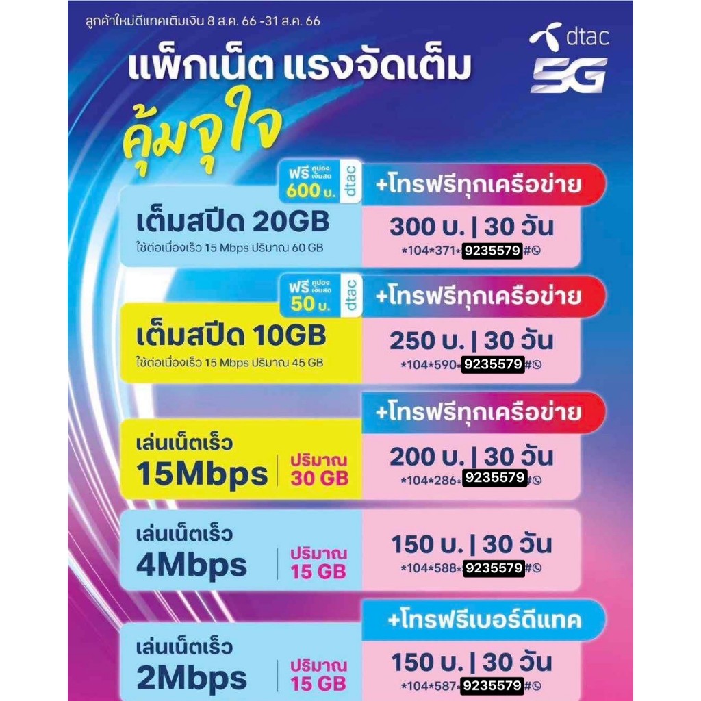 DTAC เบอร์สุ่ม ซิมดีแทค สมัครเน็ตได้เน็ตไม่อั้น+โทรฟรีทุกเครือข่าย ระบบเติมเงิน