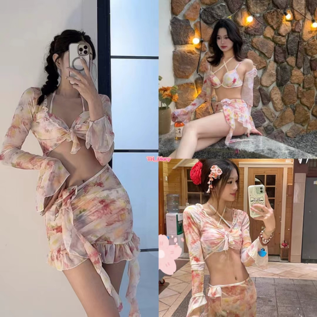 (การจัดส่งสินค้ากรุงเทพฯ) ชุดลายดอกไม้เซ็กซี่ของผู้หญิงบิกินี่
