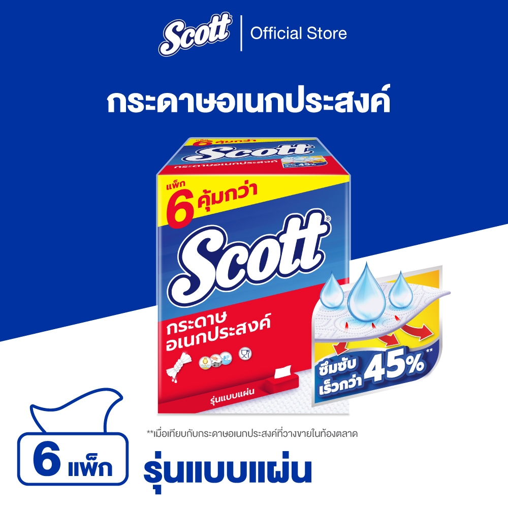 สก๊อตต์ กระดาษอเนกประสงค์ แบบแผ่น 84แผ่น x 6 แพ็ค Scott Paper Towel Interfold 84 Sheets x 6 Packs