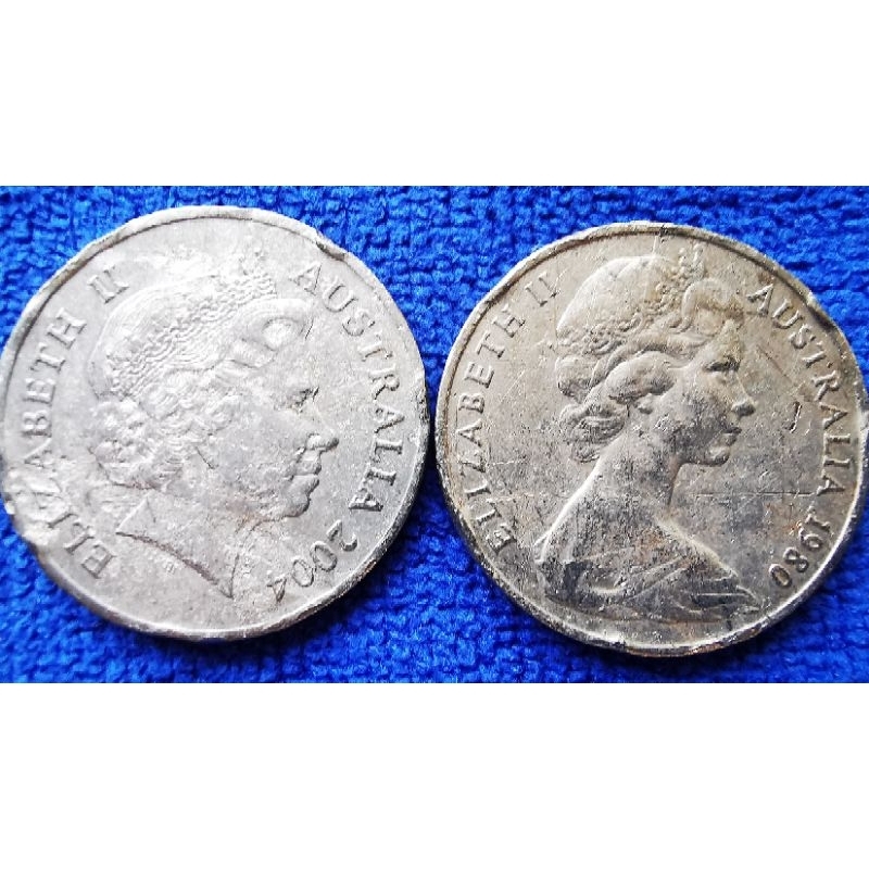 เหรียญ​ออสเตรเลีย​ Australia, 20 Cents, รวม2แบบ​2เหรียญ​10บาท, ใช้แล้ว ไม่สวย, #​547T