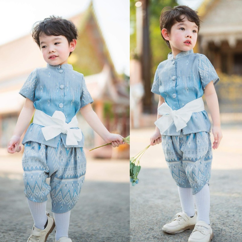 ชุดไทยเด็กผู้ชาย ผ้าไหม ใส่ทำบุญ ชุดไทยเด็กผู้หญิง
